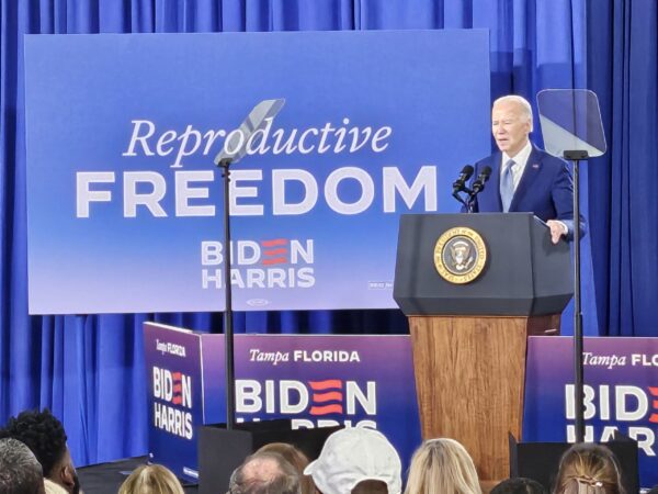 President Biden giving a speech in Tampa on reproductive freedom.