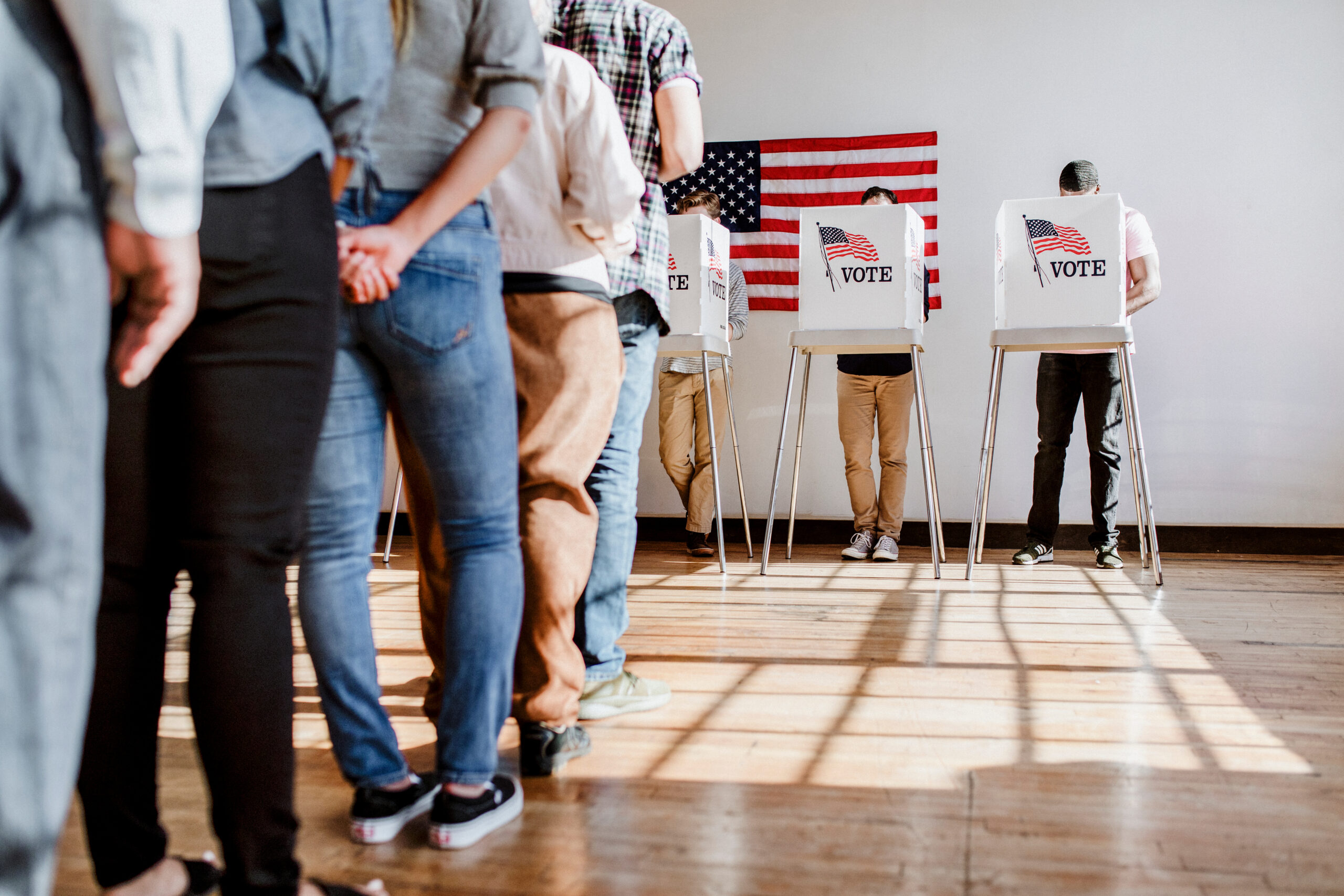 People standing in line to vote.