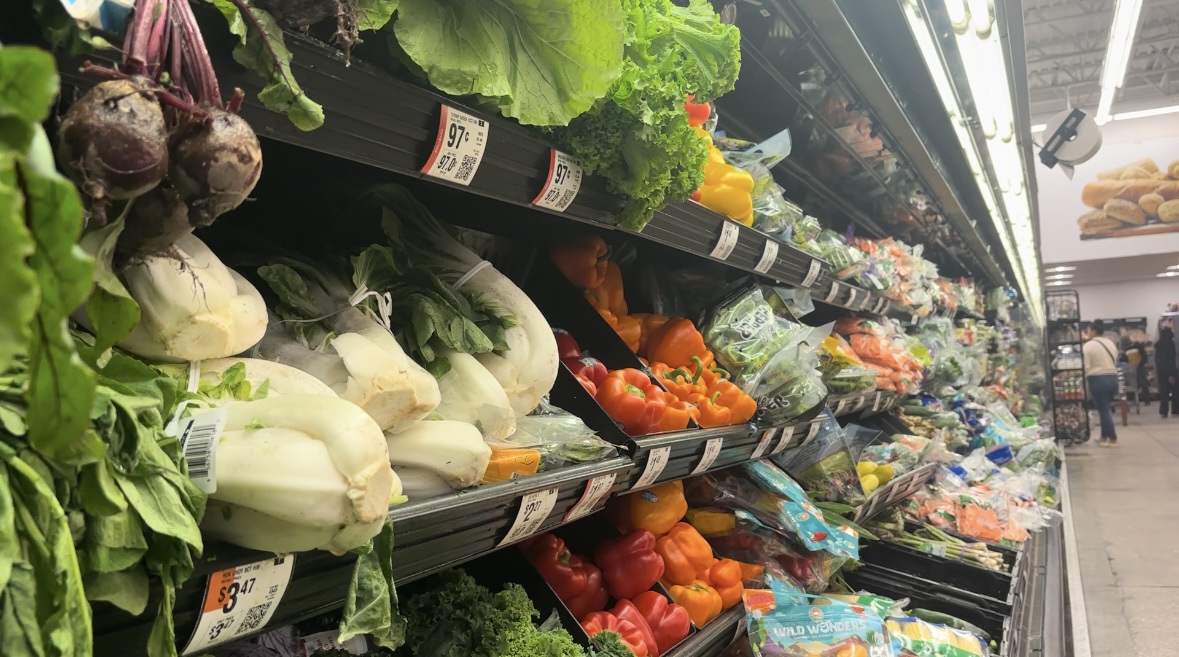 Photo of fruits and veggies in the grocery store.