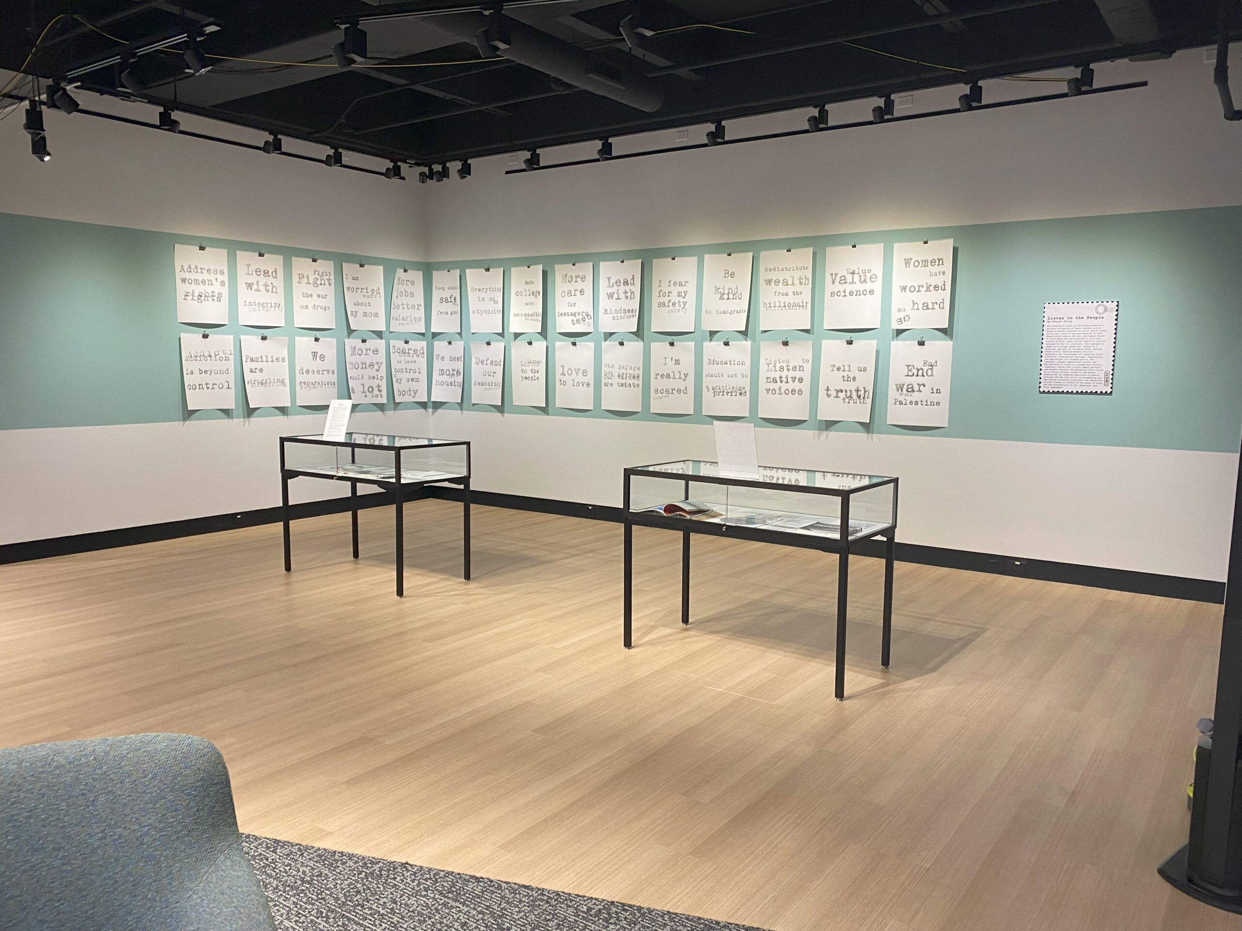 Excerpts of letters transcribed for the I Wish To Say project, enlarged and on exhibit at the Nelson Poynter Memorial Library. | Photo by Chase McCann