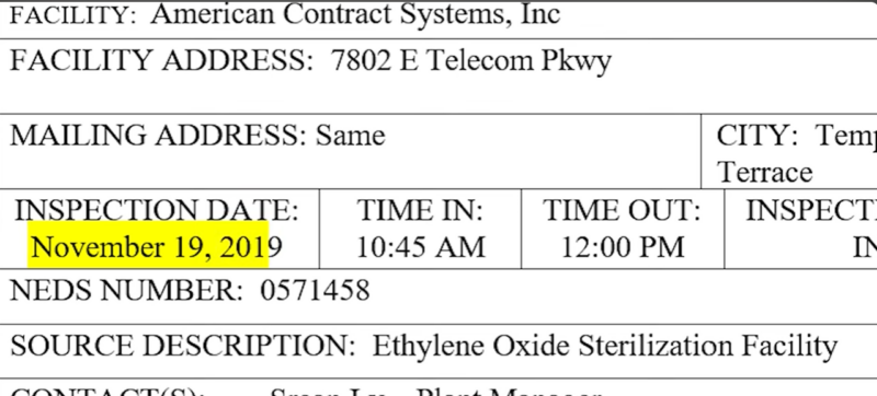 A copy of a 2019 EPA inspection report
