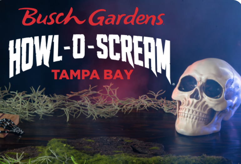 This the Busch Garden Howl-O-Scream sign and it features a skull
